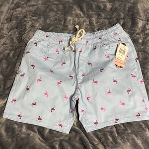 Men's Flamingo Print Athletic Shorts - Light Blue